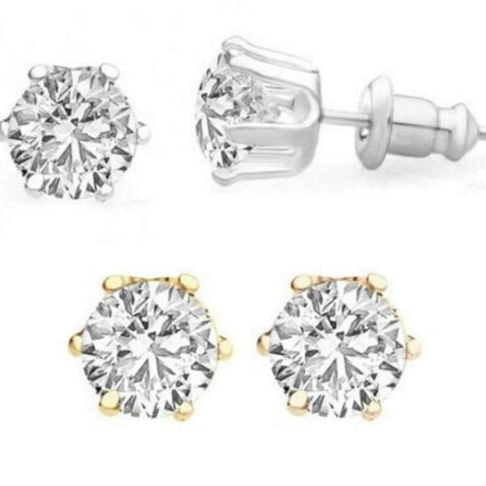 New CZ Stud Earrings 2 Carat - Sterling Silver